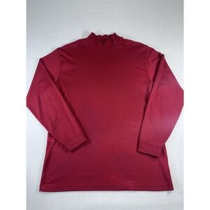 LL Bean Men's Large Tall L-Tall Mock Neck Shirt Red Maroon 100% Cotton Long Slve